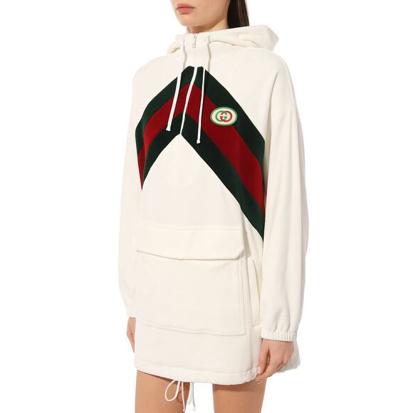 GUCCI GG Logo Web Patch Hooded Classic Sweatshirt Mini Dress Small - Picture 1 of 11
